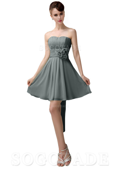 A-Line Off Shoulder Sweatheart Chiffon Short With Flower Bridesmaid Dresses Formal Women's Dresses Wedding Guests Dresses