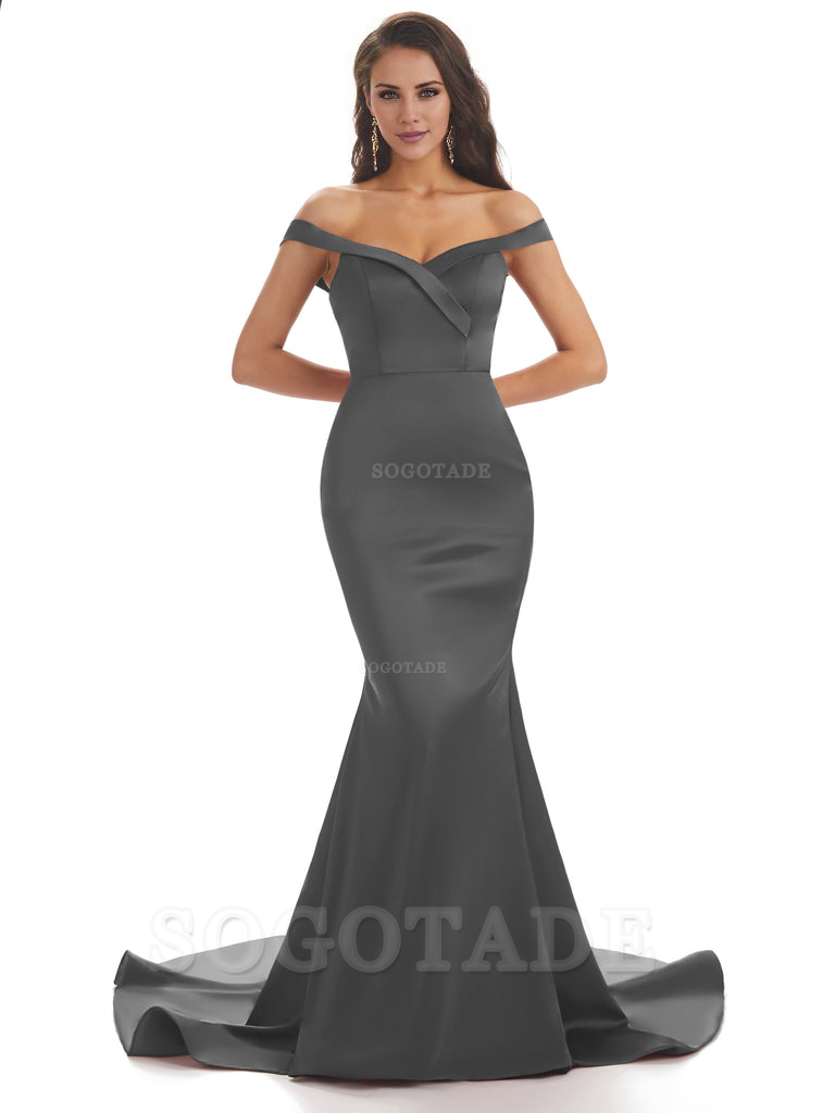 Elegant Off The Shoulder Soft Satin Mermaid Long Bridesmaid Dresses Charming Evening Party Dress