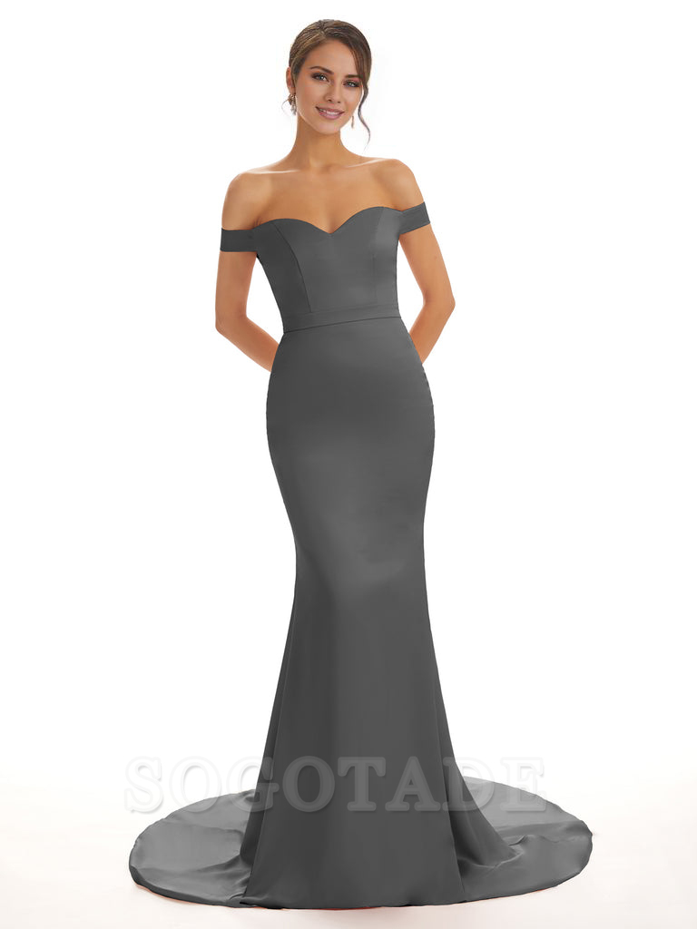 Elegant Off The Shoulder Satin Long Mermaid Bridesmaid Dresses