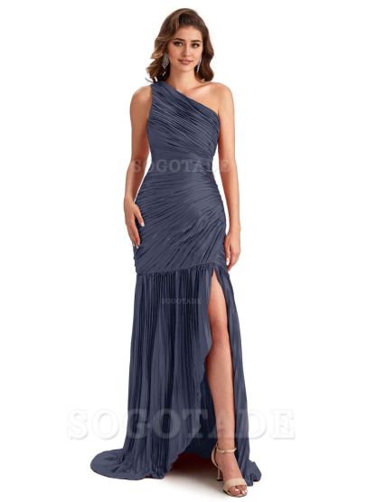 Sexy Side Slit Mermaid Soft Satin One Shoulder Long Ladies Bridesmaid Dresses Online