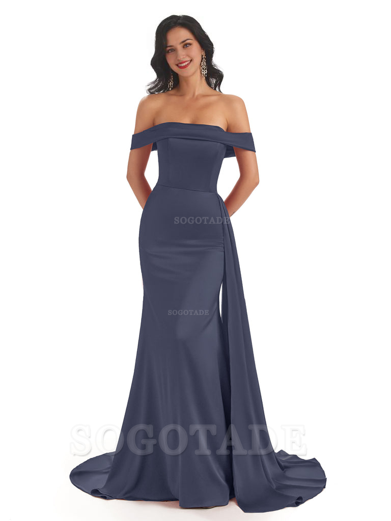 Sexy Off The Shoulder Soft Satin Mermaid Long Bridesmaid Dresses Gown prom shop dresses