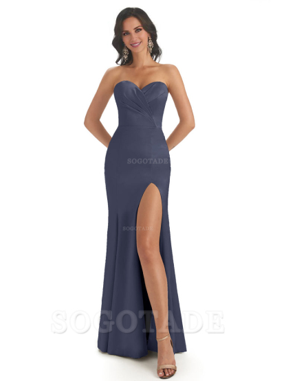 Simple Soft Satin Side Slit Sweetheart Long Mermaid Bridesmaid Dresses Elegant Evening Party Dress