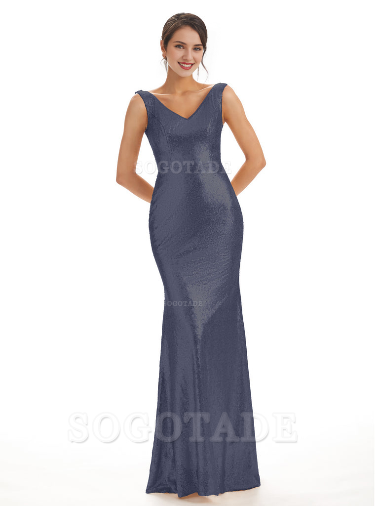 Sleeveless V Neck Mermaid Cultivate oneself Sequin Shining Luxury Bridesmaid Dresses Formal Women's Dresses Wedding Guest Dresses