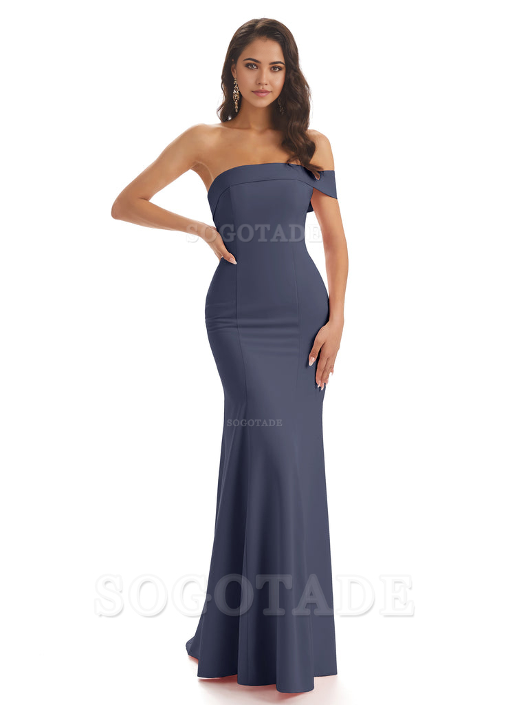 Mermaid One Shoulder Floor-Length Satin Sexy formal dresses evening gown Bridesmaid Dresses