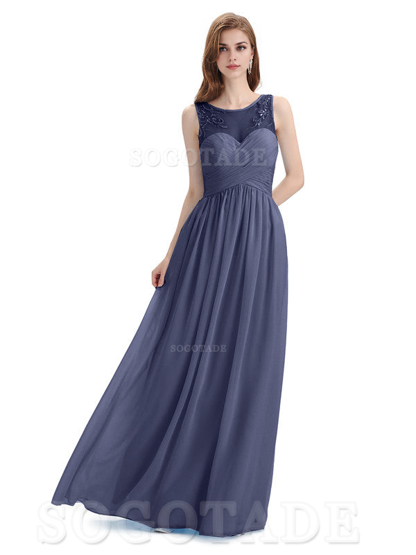 Elegant A-Line Chiffon Sleeveless Ruched Long Simple Bridesmaid Dresses Formal Women's Dresses Wedding Guests Dresses
