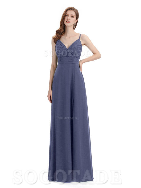 Chiffon V-Neck Spaghetti Strap Floor-Length Side Fork Long Bridesmaid Dresses Formal Women's Dresses Wedding Guests Dresses
