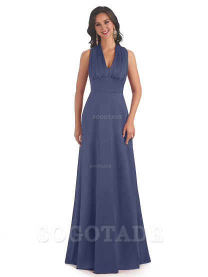 Convertiable Soft Satin A-Line Long Wedding Bridesmaid Dresses Online prom dress in store
