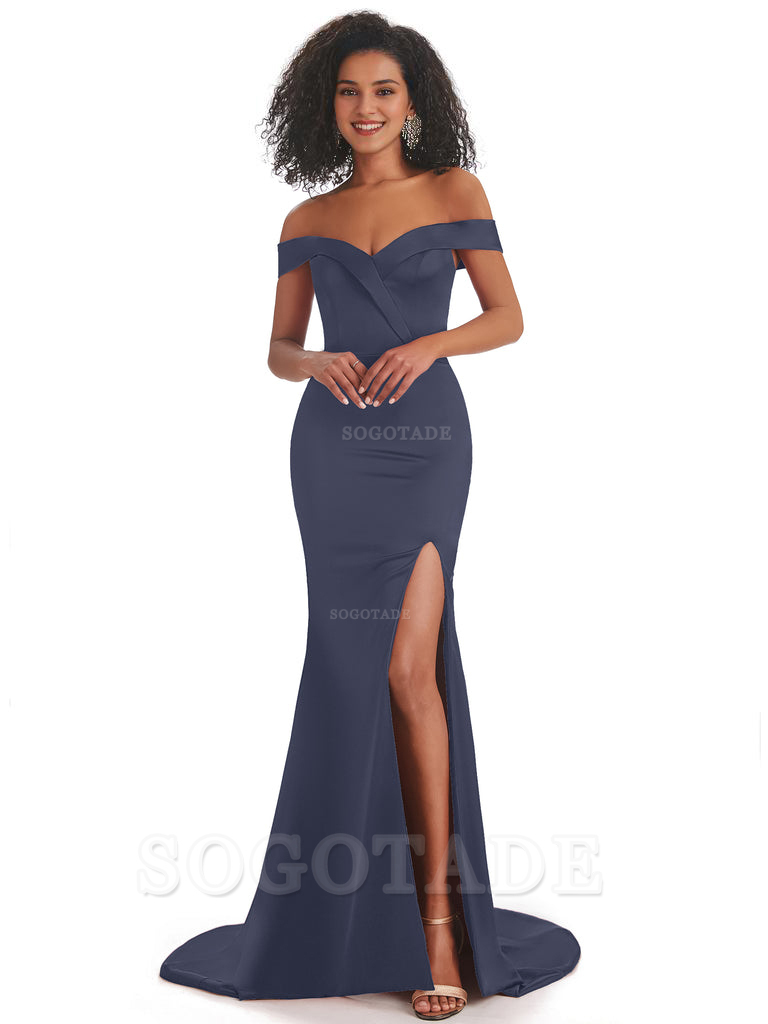 Sexy Mermaid Soft Satin Off The Shoulder Long African Bridesmaid Dresses prom shop dresses