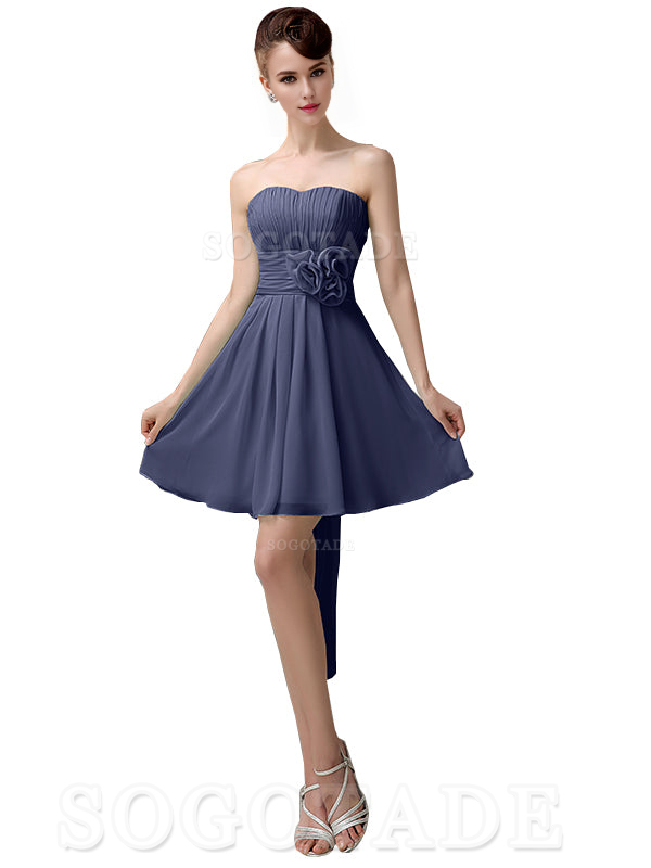 A-Line Off Shoulder Sweatheart Chiffon Short With Flower Bridesmaid Dresses Formal Women's Dresses Wedding Guests Dresses