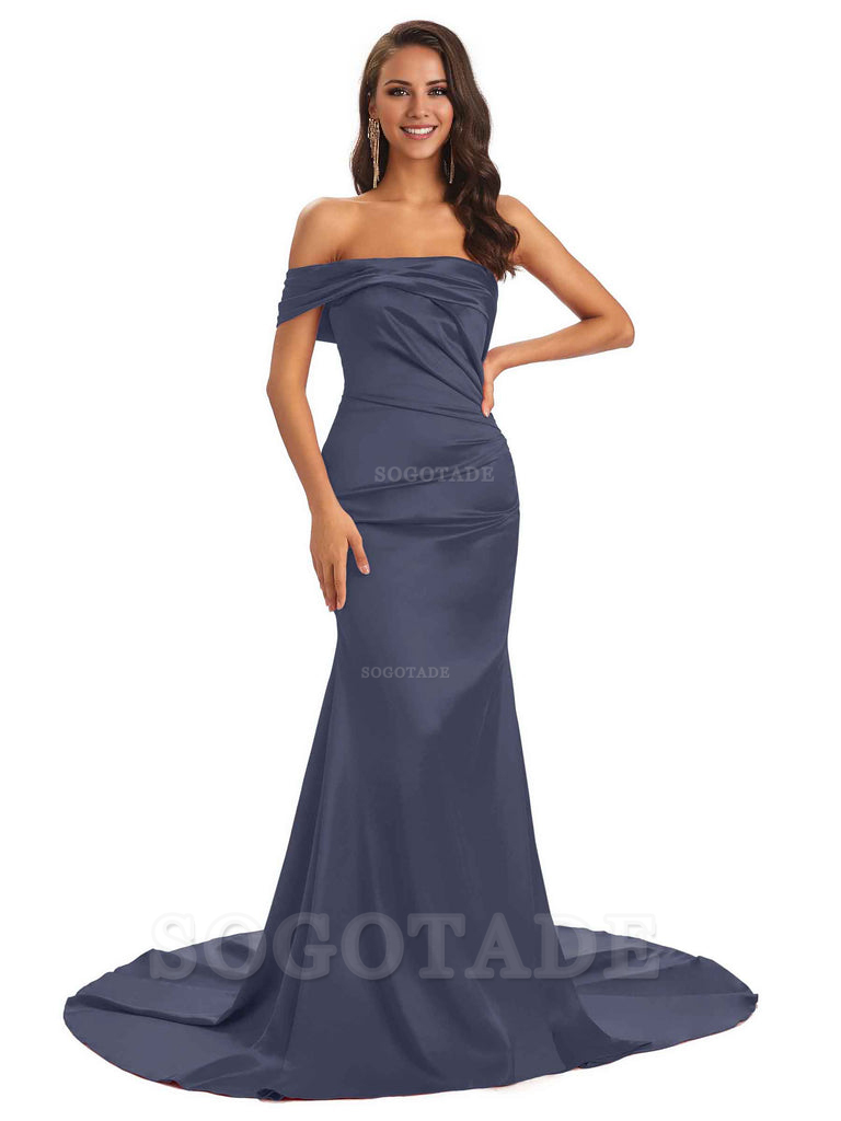 Sexy Soft Satin One Shoulder Long Unique Mermaid Bridesmaid Dresses Elegant Evening Party Dress