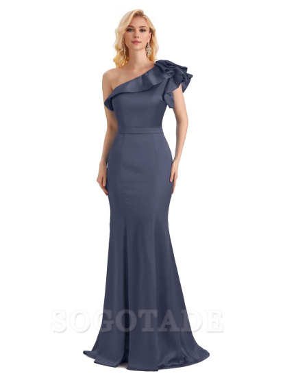 One Shoulder Long Mermaid Bridesmaid Dresses Soft Satin Charming Evening Party Dress