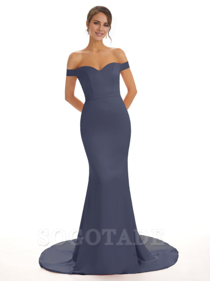 Elegant Off The Shoulder Satin Long Mermaid Bridesmaid Dresses