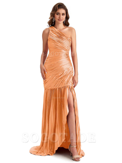 Sexy Side Slit Mermaid Soft Satin One Shoulder Long Ladies Bridesmaid Dresses Online
