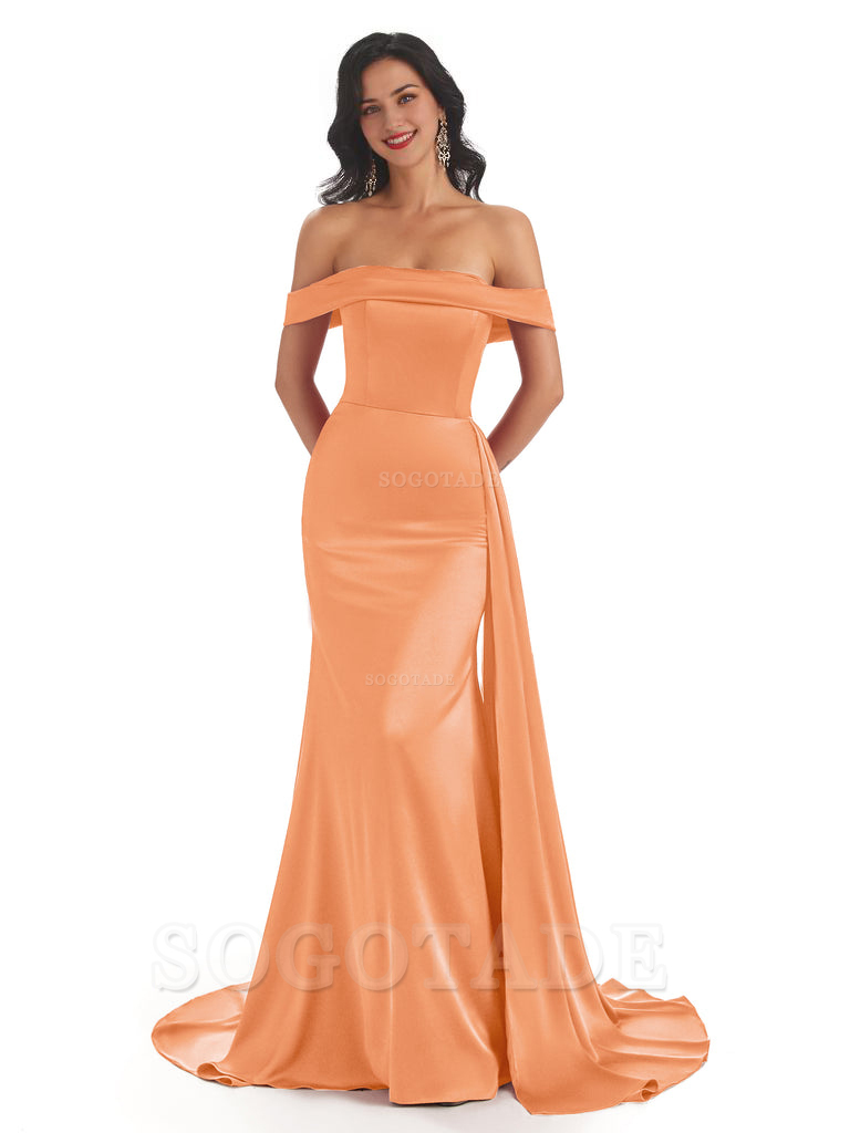 Sexy Off The Shoulder Soft Satin Mermaid Long Bridesmaid Dresses Gown prom shop dresses