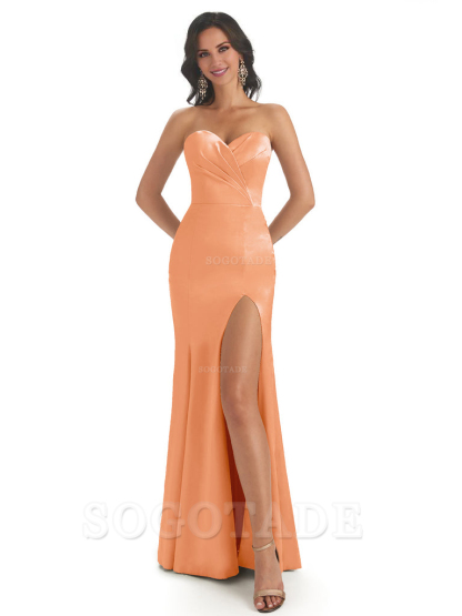 Simple Soft Satin Side Slit Sweetheart Long Mermaid Bridesmaid Dresses Elegant Evening Party Dress