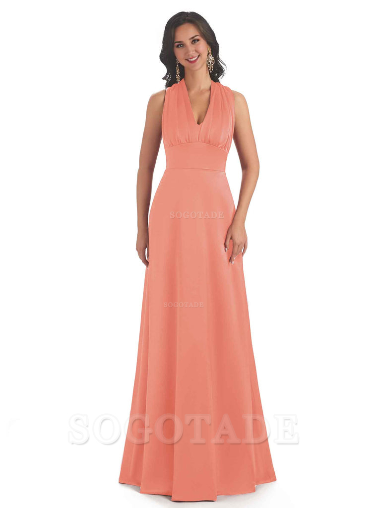 Convertiable Soft Satin A-Line Long Wedding Bridesmaid Dresses Online prom dress in store