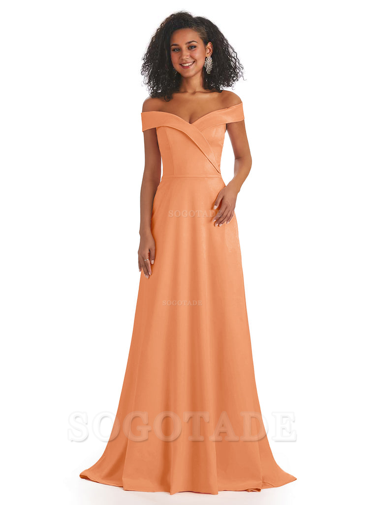 Soft Satin Off The Shoulder Long A-Line African Bridesmaid Dresses prom dress stores ﻿