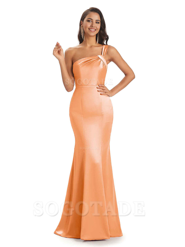 Mermaid One Shoulder Satin Floor Length formal dresses evening gown Bridesmaid Dresses