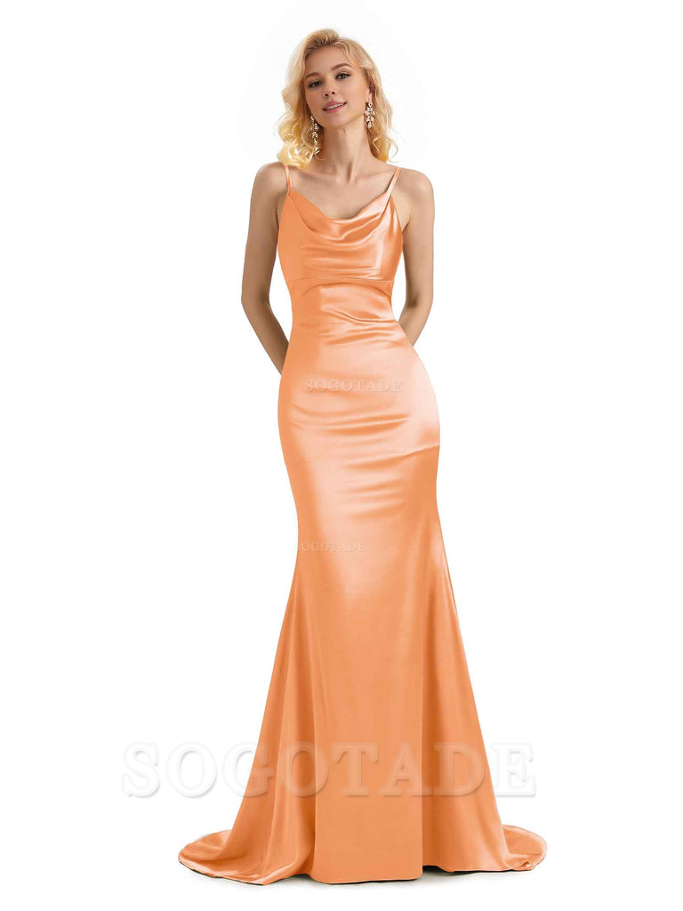 Elegant Soft Satin Criss Cross Long Mermaid Bridesmaid Dresses Charming Evening Party Dress