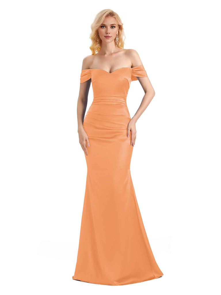 Off The Shoulder Long Mermaid Satin Bridesmaid Dresses Elegant Evening Party Dress