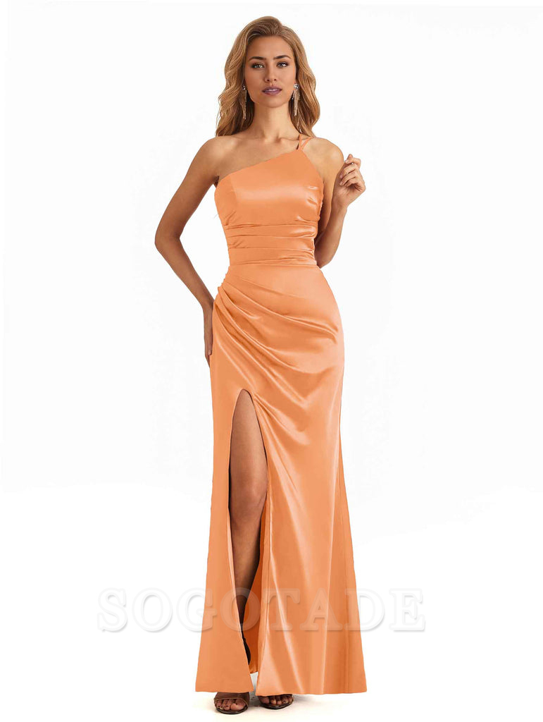 Mermaid Maxi Long Bridesmaid Dresses One Shoulder Side Slit Elegant Evening Party Dress