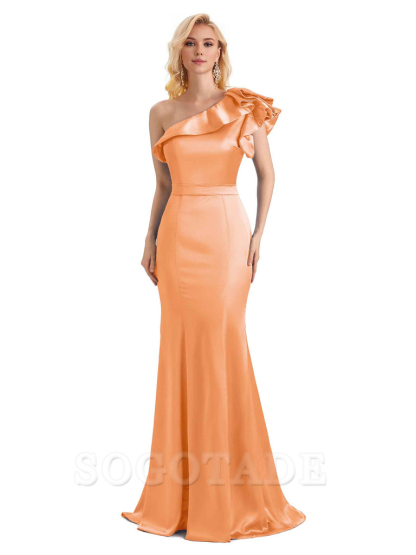 One Shoulder Long Mermaid Bridesmaid Dresses Soft Satin Charming Evening Party Dress