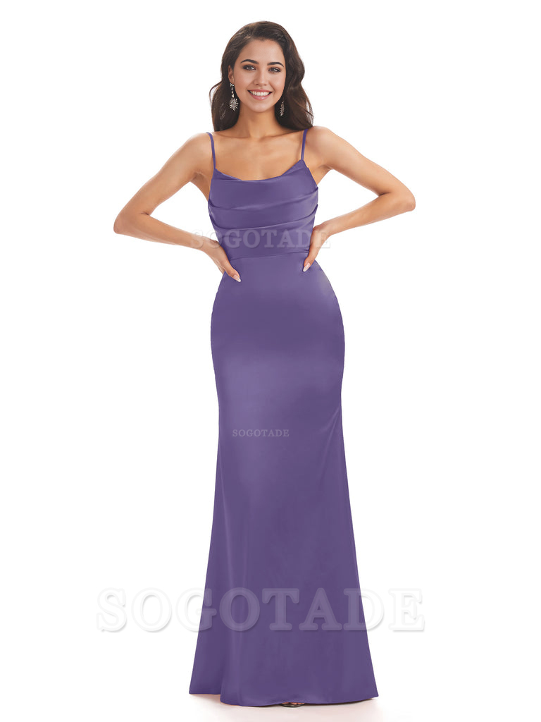 Mermaid Spaghetti Straps Satin formal dresses evening gown Bridesmaid Dresses With Side Slit 