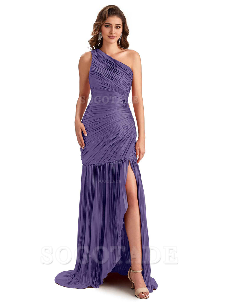 Sexy Side Slit Mermaid Soft Satin One Shoulder Long Ladies Bridesmaid Dresses Online