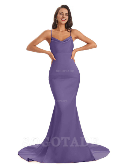 Sexy Backles Soft Satin Spaghetti Straps Maxi Mermaid Bridesmaid Dresses Online prom shop dresses