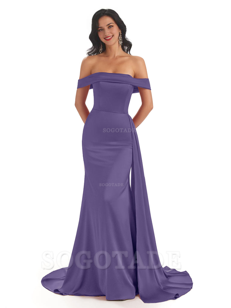 Sexy Off The Shoulder Soft Satin Mermaid Long Bridesmaid Dresses Gown prom shop dresses
