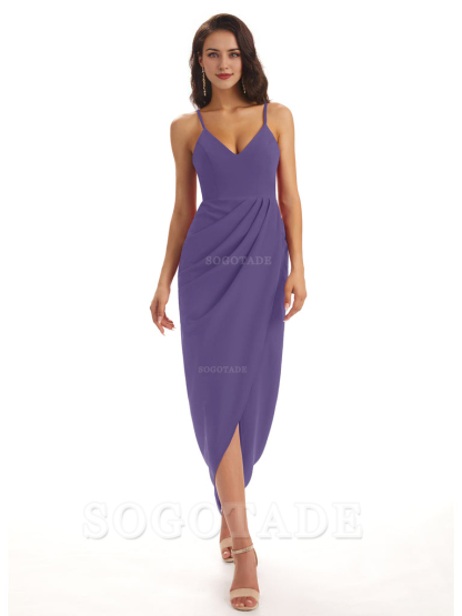 Simple Soft Satin Spaghetti Straps Mermaid Midi Bridesmaid Dresses prom shop dresses