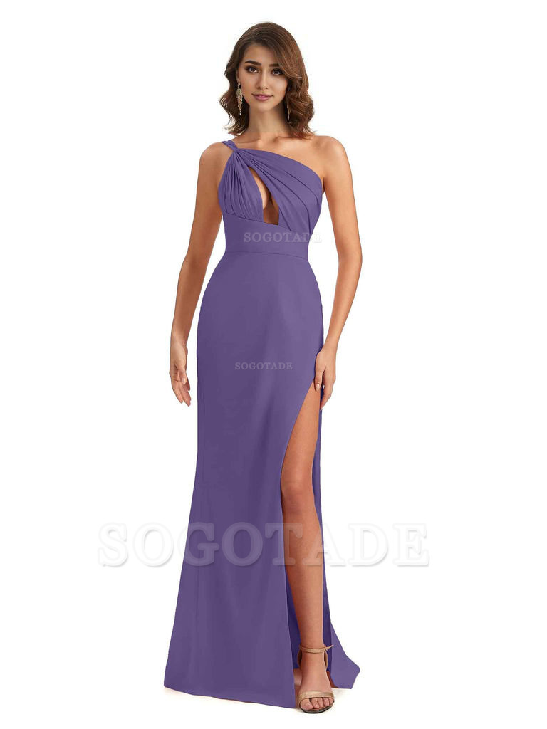 Sexy One Shoulder Silky Satin Unique Long Ladies Bridesmaid Dress For Wedding
