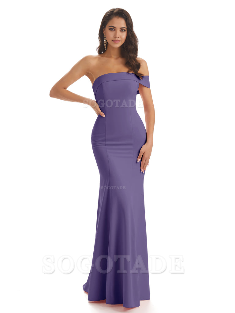 Mermaid One Shoulder Floor-Length Satin Sexy formal dresses evening gown Bridesmaid Dresses