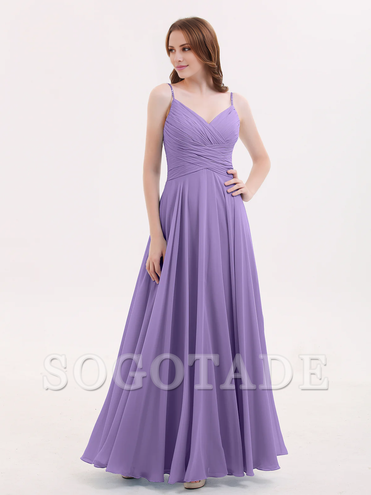 V-neck Fine Shoulder Strap Floor Length Chiffon Bridesmaid Dresses Online