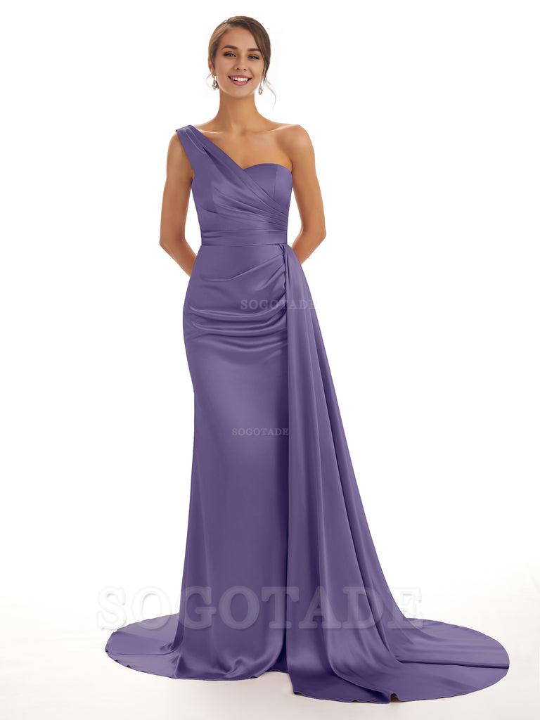Elegant One Shoulder Soft Satin Unique Mermaid Long Bridesmaid Dresses Online prom dresses shops