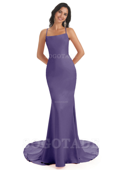 Mermaid Spaghetti Backless Straps Satin Long formal dresses evening gown Bridesmaid Dresses