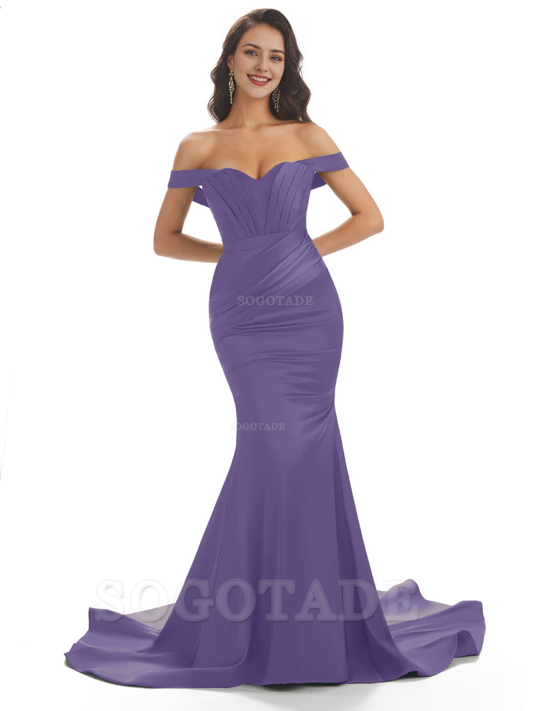 Sexy Mermaid Off The Shoulder Floor-Length Long Soft Satin Bridesmaid 