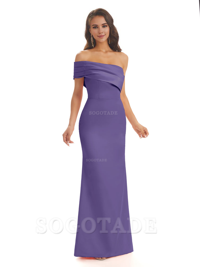 Soft Satin Sexy Side Slit One Shoulder Long Mermaid Bridesmaid Dresses Online prom dress in store