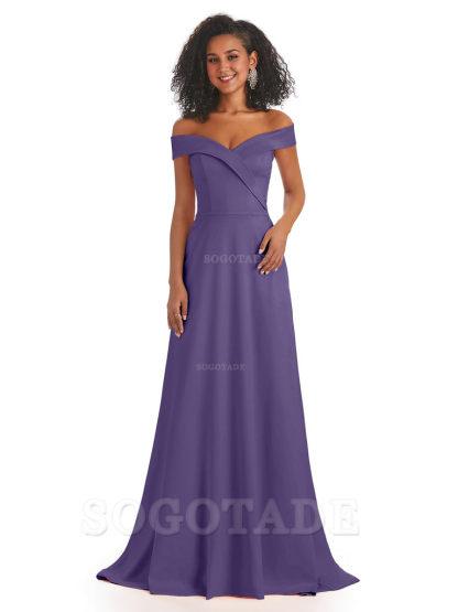 Soft Satin Off The Shoulder Long A-Line African Bridesmaid Dresses prom dress stores ﻿