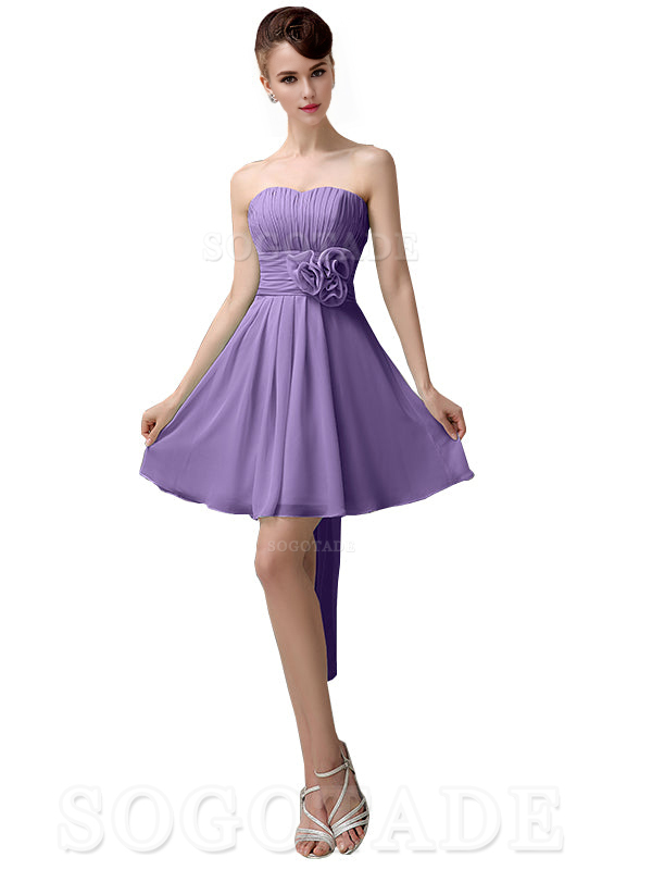 A-Line Off Shoulder Sweatheart Chiffon Short With Flower Bridesmaid Dresses Formal Women's Dresses Wedding Guests Dresses