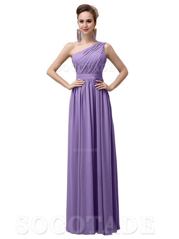 Charming One-Shoulder A-Line Chiffon Pleated Floor-Length Long Elegant Bridesmaid Dresses Formal Women's Dresses Wedding Guests Dresses