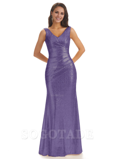 Sexy Sequin V-Neck Sparkly Long Mermaid Bridesmaid Dresses Charming Evening Party Dress