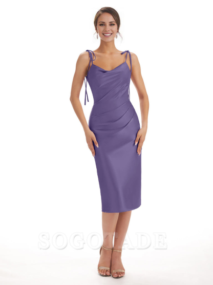 Tea Length Midi Short Bridesmaid Dresses Spaghetti Straps Satin Elegant Evening Party Dress