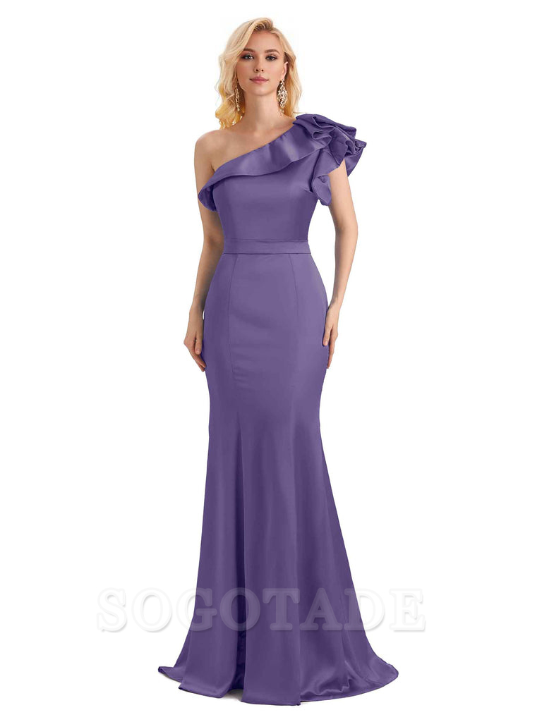 One Shoulder Long Mermaid Bridesmaid Dresses Soft Satin Charming Evening Party Dress