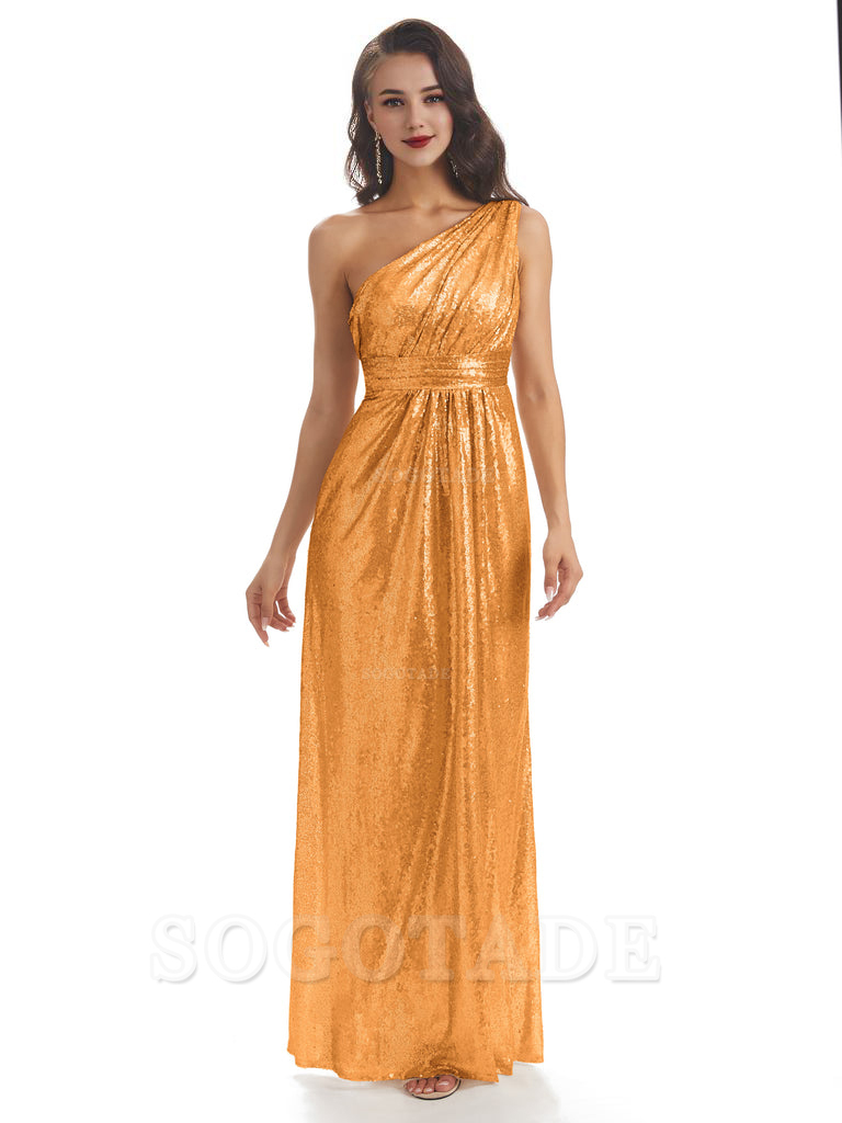 Sexy Sequin One Shoulder Sleeveless Long Mermaid Bridesmaid Dresses prom shop dresses