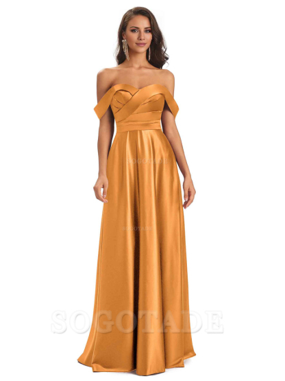 Sexy Soft Satin Off The Shoulder A-Line Long Bridesmaid Dresses Elegant Evening Party Dress