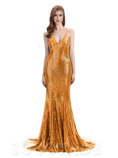 Deep V Neck Sexy Spaghetti Strap Backless Sequins Floor-Length Bridesmaid Dresses Bridesmaid Dresses Formal Women's Dresses Wedding Guest Dresses