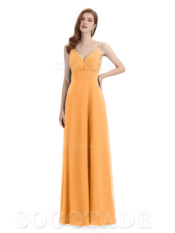Chiffon V-Neck Spaghetti Strap Floor-Length Side Fork Long Bridesmaid Dresses Formal Women's Dresses Wedding Guests Dresses