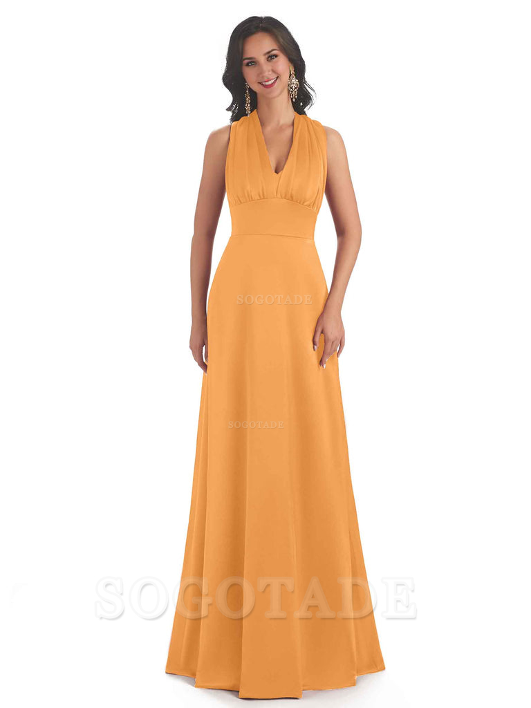 Convertiable Soft Satin A-Line Long Wedding Bridesmaid Dresses Online prom dress in store