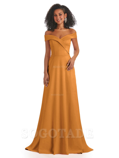 Soft Satin Off The Shoulder Long A-Line African Bridesmaid Dresses prom dress stores ﻿